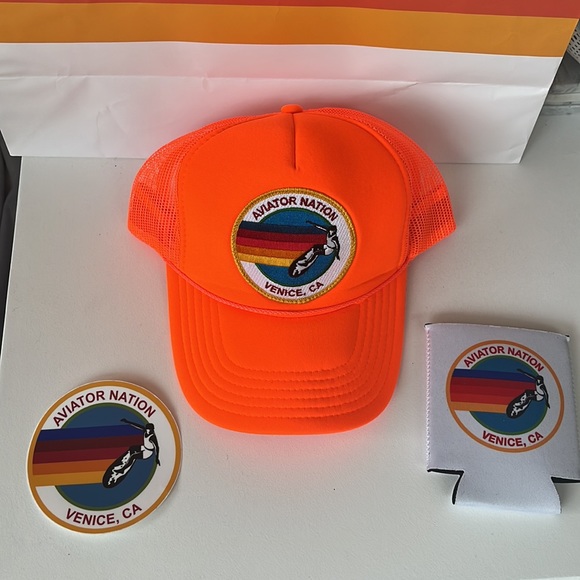 Aviator Nation Accessories - - - NWT Aviator Nation Neon Orange Logo Trucker Hat and Swag